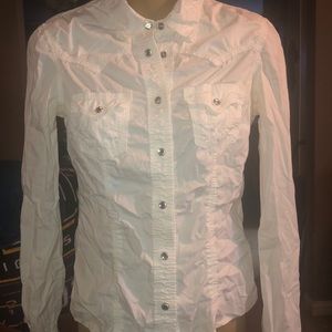 True Religion white rhinestone button up shirt
